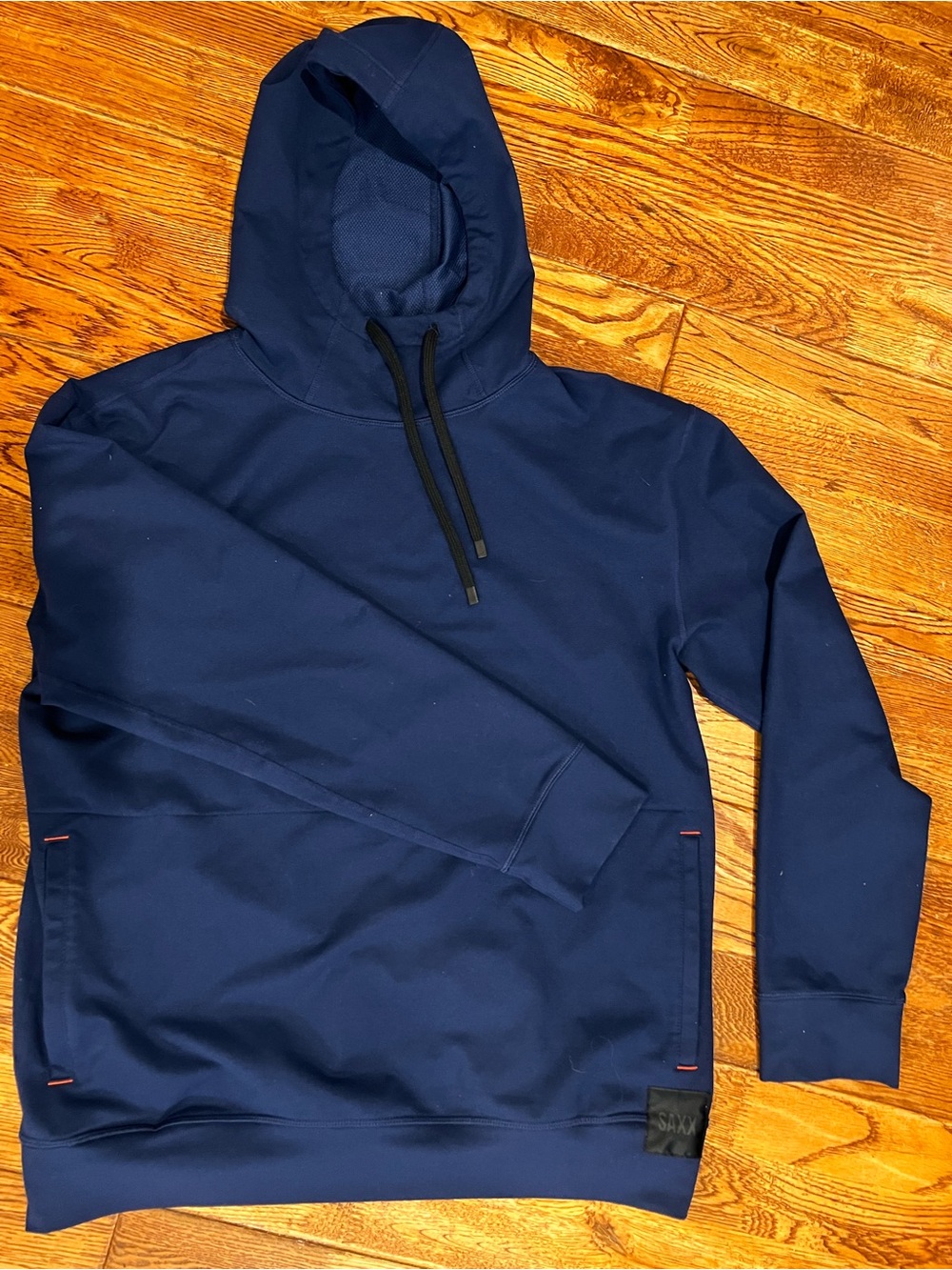 SAXX Men’s Long Sleeve Tech Performance Navy Running Hoodie Cooling Pullover SzM - Picture 2 of 13